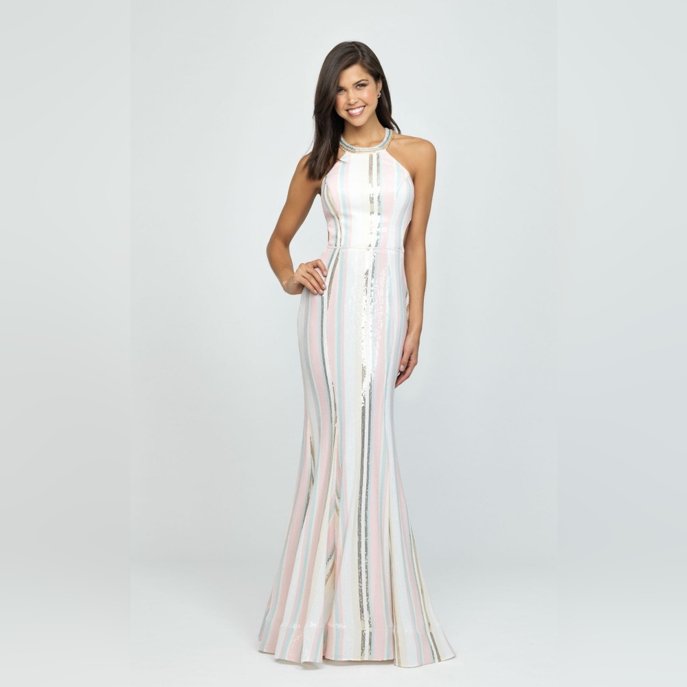 MADISON JAMES Halter Sequin Fit & Flare Sparkling Prom Pageant Dress Size 2 NWT